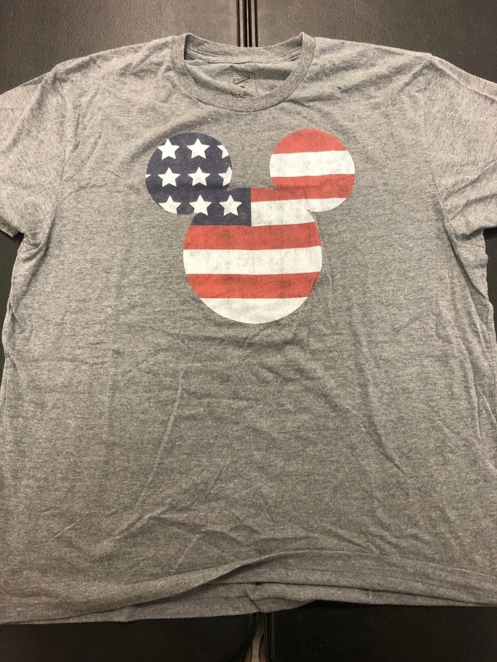 Disney Gray Tee with Red, White & Blue Mickey Flag Graphic